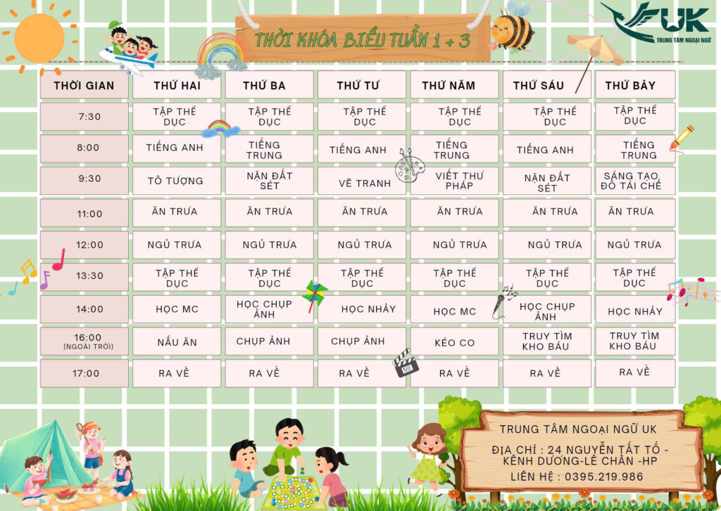 thời khoá biểu đa dạng trong tuần