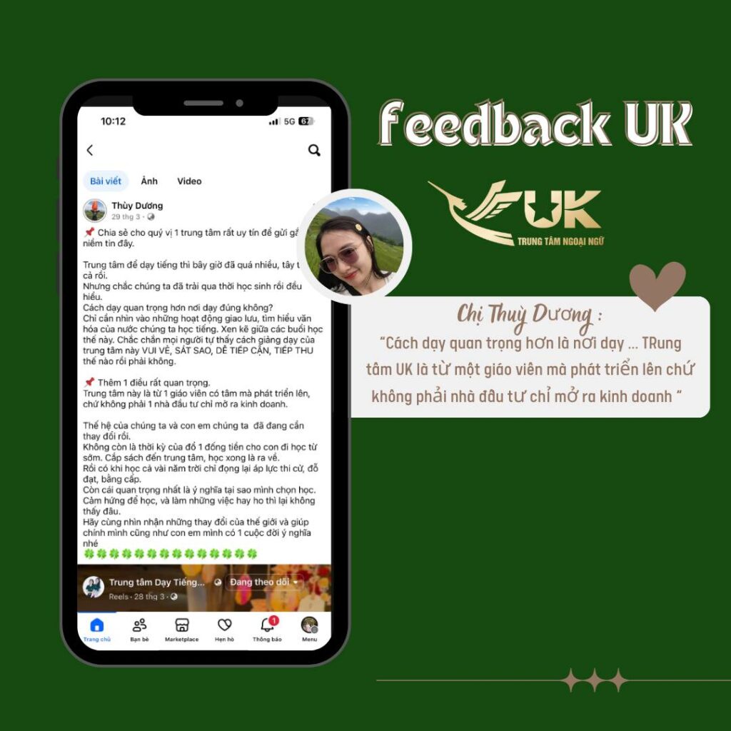 feedback của phụ huynh tại ngoại ngữ UK